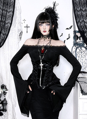 XS25172暗黑系暗纹植绒花束腰 2025新款哥特风修身金属拉链上衣女