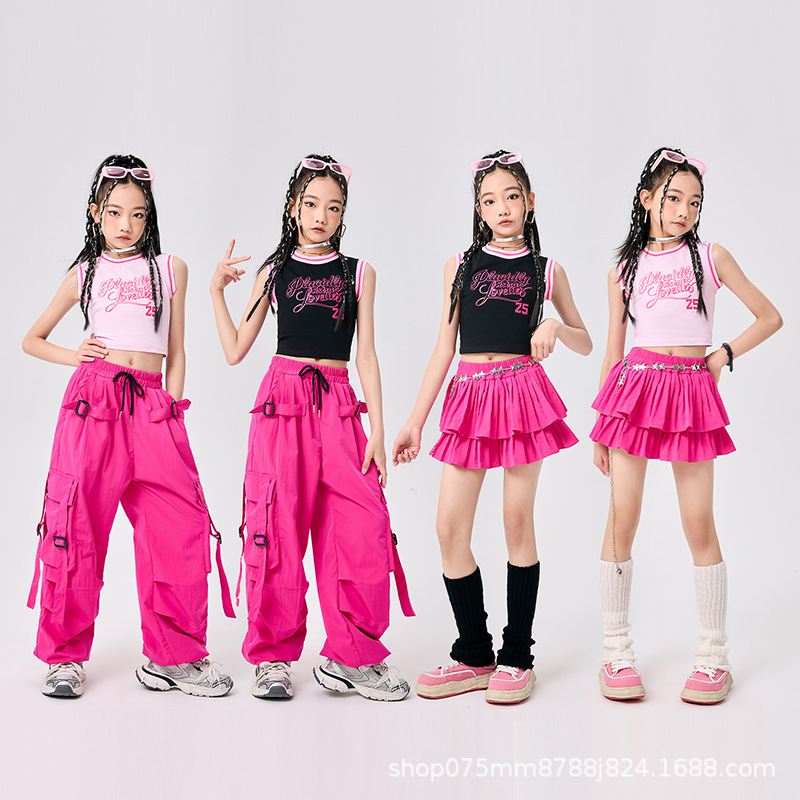 女童爵士舞表演服装多巴胺女生模特走秀炸街潮装六一儿童演出服夏