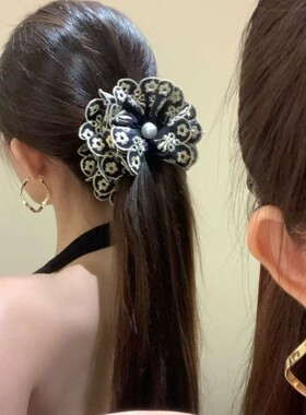 布艺蕾丝刺绣香蕉夹宫廷风2025新款高级感扎马尾发夹头饰抓夹