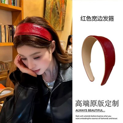 韩系红色皮质宽边发箍轻奢外戴