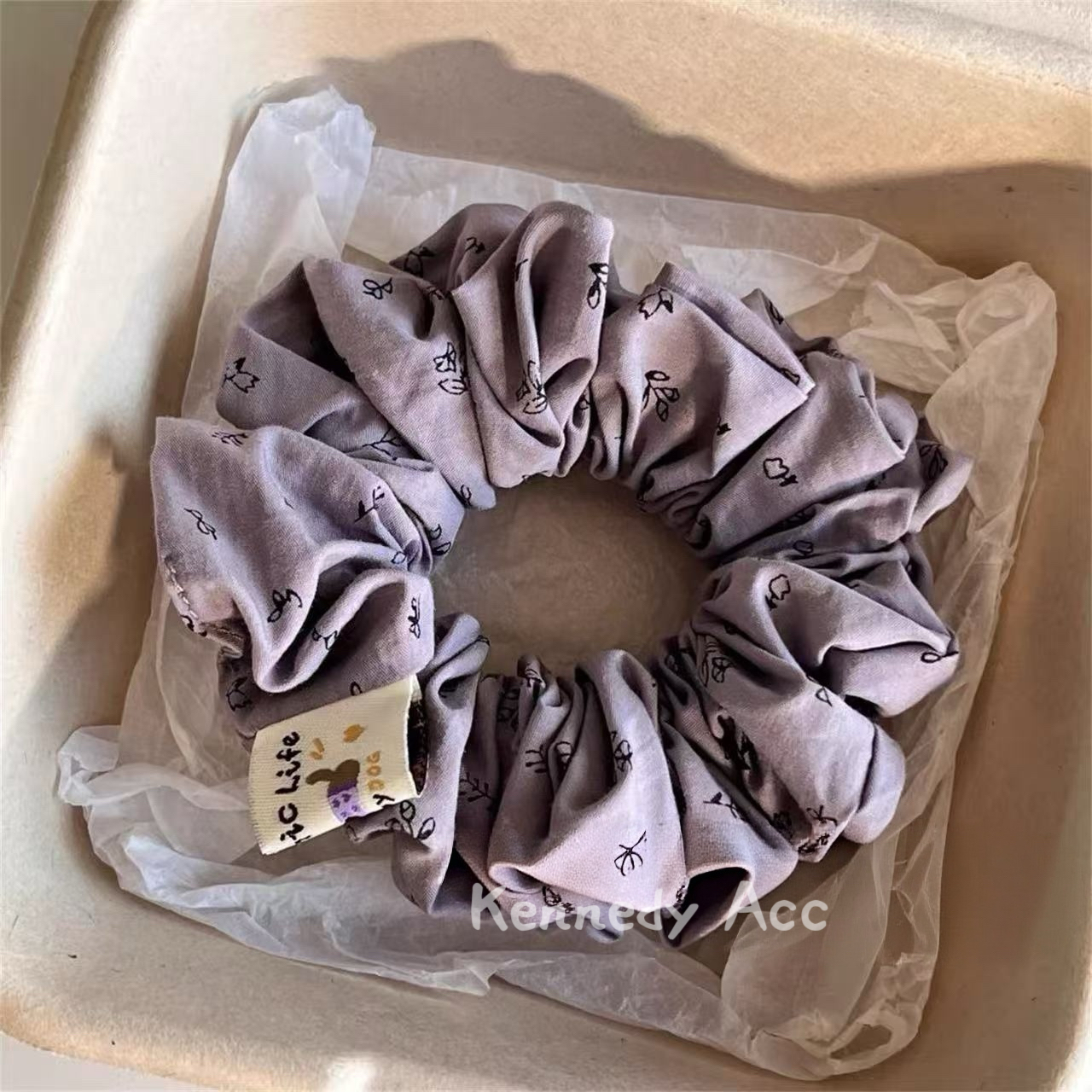 复古灰紫色碎花发夹大肠发圈