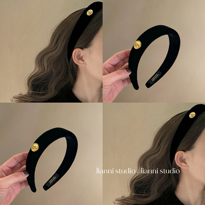 藤井同款黑金标丝绒发箍高颅顶