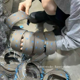 高级感复古布艺蓝色碎花发箍宽版韩国头箍网红洗脸外出压发卡头饰