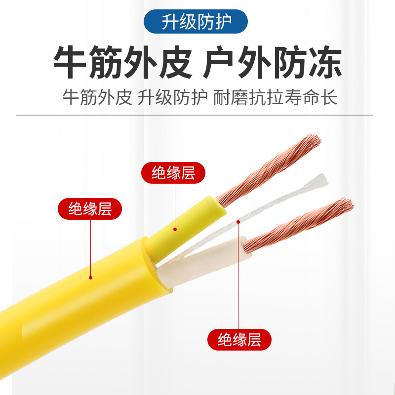 电缆线2芯户外1.5 2.5 4平方铜芯电源家用软电线插头带线防水牛筋