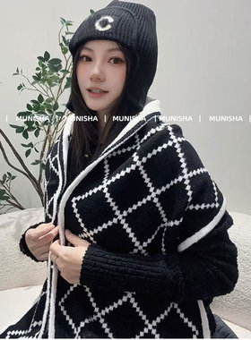 MUNISHA 顶配版！ 小香风 时髦精 甜酷辣 格纹AB面撞色围巾披肩女