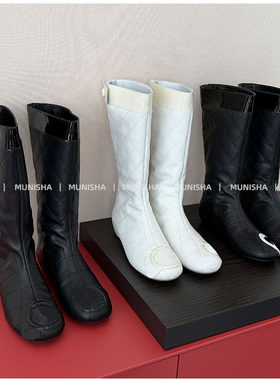 MUNISHA 小香风 宝藏女孩  菱格纹字母 真皮 25ss羊皮 长高筒靴女