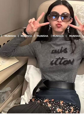 MUNIHSA  钟楚曦同款上衣 山羊绒水墨画设计25秋冬显瘦针织上衣女