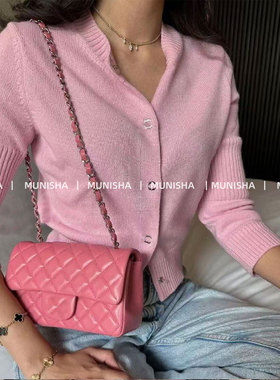 MUNISHA顶配版 小香风 26C早春新款 早春粉粉 时髦针织开衫外套女