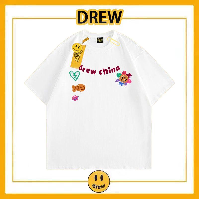 drew美式潮牌涂鸦卡通短袖t恤男女休闲宽松bf学生情侣装半袖INS潮