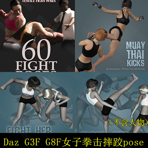 daz拳击摔跤人物pose女性打斗格斗姿势动作合集