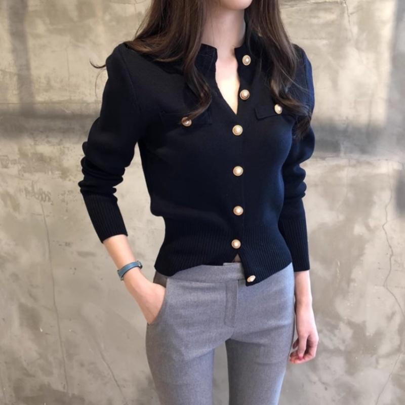 早春韩版修身毛衣针织长袖时尚女装薄款开衫外套休闲红色Chic上衣