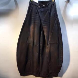弯刀牛仔裤女2025秋季彩绘宽松慵懒松弛阔腿裤拖地长裤设计感裤子
