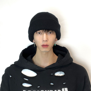 秋冬毛线针织帽子男女纯黑色无标保暖防寒护耳酷 808Hattrick净版