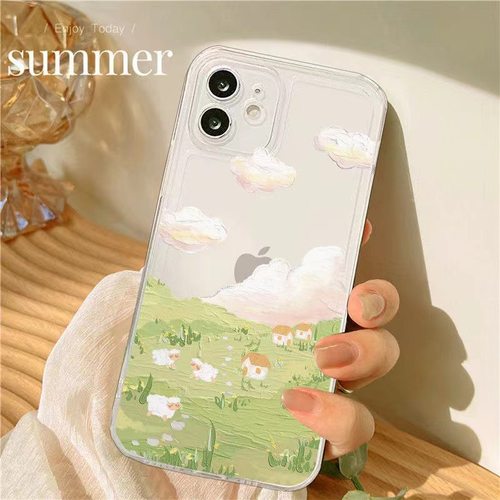 油画草原适用于苹果15promax全包14pro手机壳透明13/12小众11/X/8