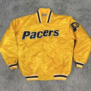 美式复古风印第安纳步行者哈利伯顿刺绣棒球服男棉衣外套立领夹克