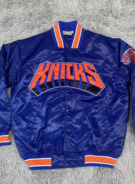 美式复古风KNICKS纽约尼克斯队标刺绣棒球棉服男夹克外套冬季棉衣