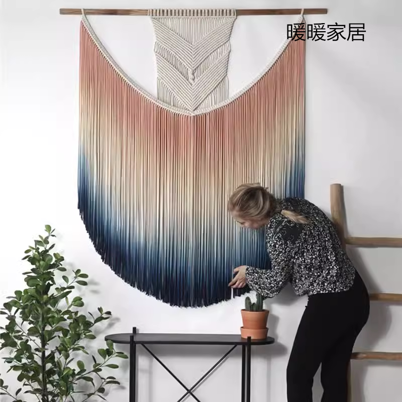 春风.纯手工编织染色挂毯 北欧风格样板房沙发床头背景墙装饰挂件