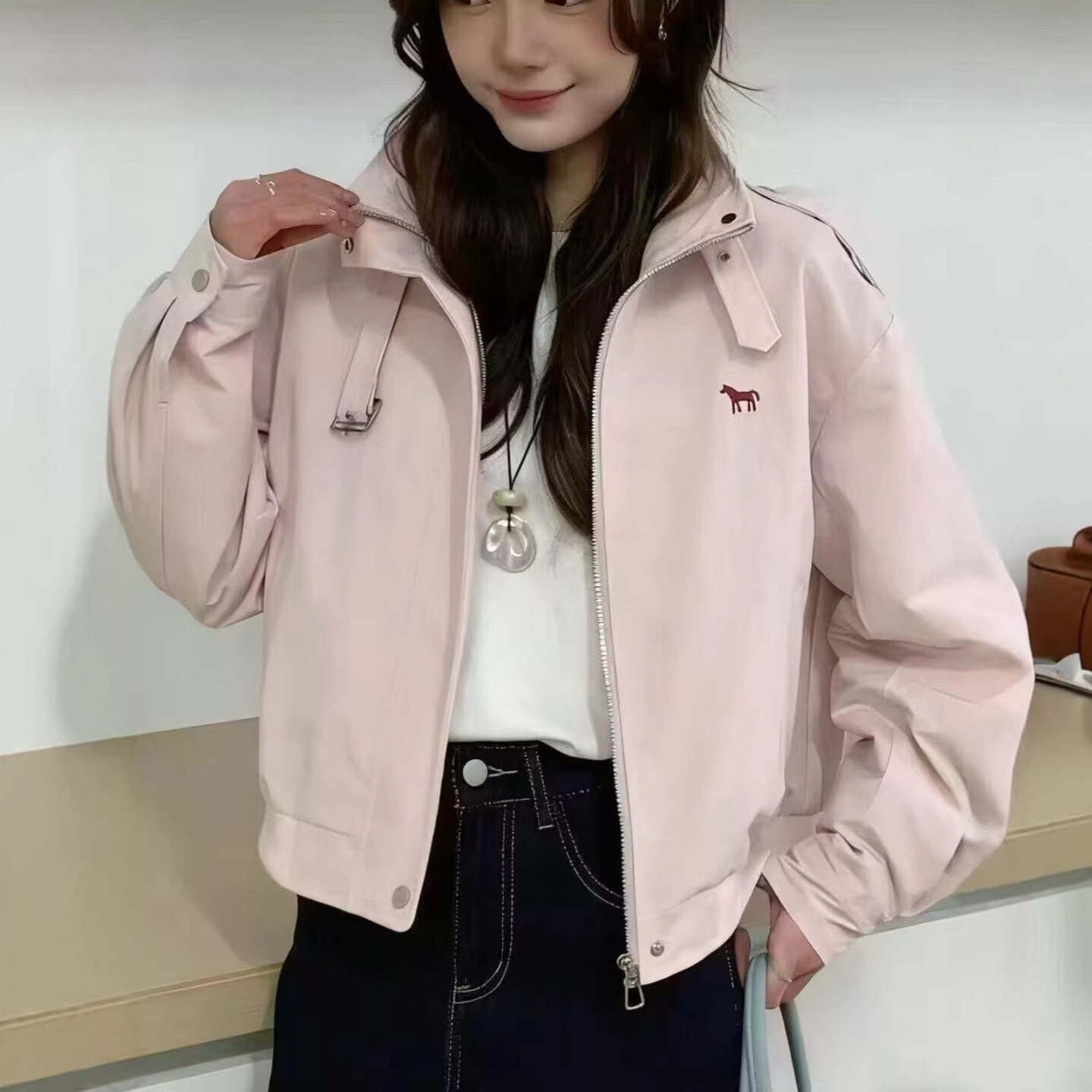 韩版立领刺绣显瘦短外套女