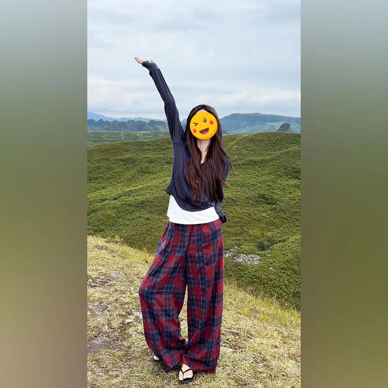 2026早秋盐系松弛感藏青色短款拉链外套直筒休闲裤子韩版两件套女