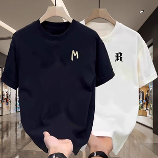 奥莱专柜男士300克重磅纯棉短袖t恤圆领夏季休闲打底衫宽松上衣