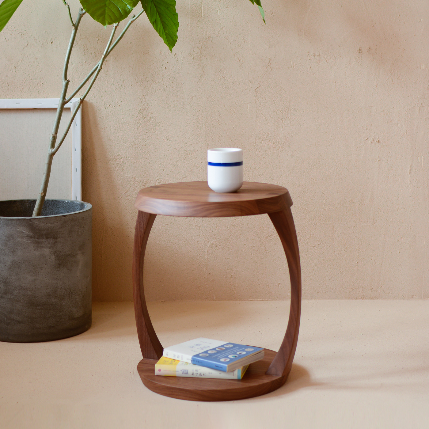 时作原创新鼓凳黑胡桃床头边桌