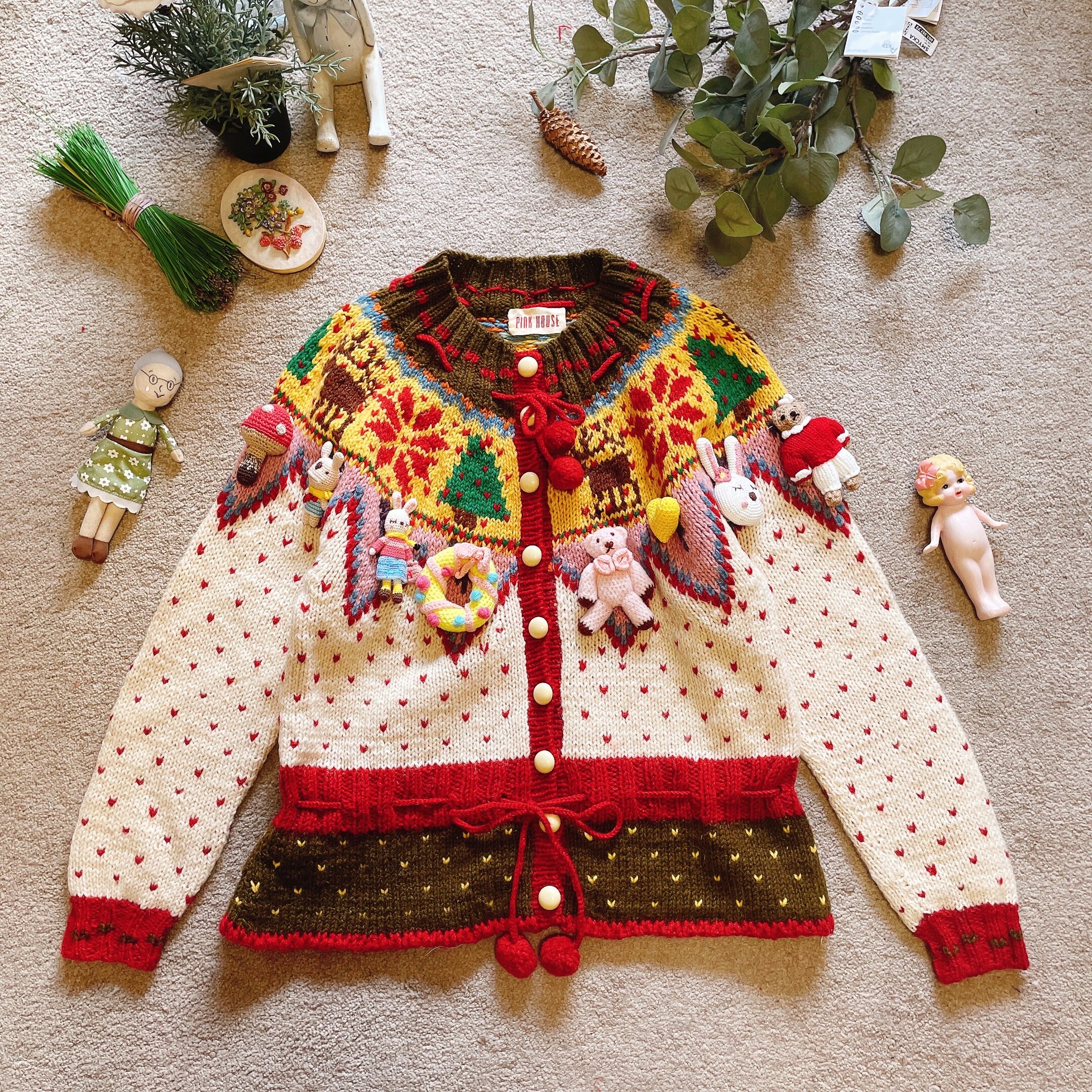 pink house精品圣诞小熊糖果兔小姐 纯手工高端古着毛衣