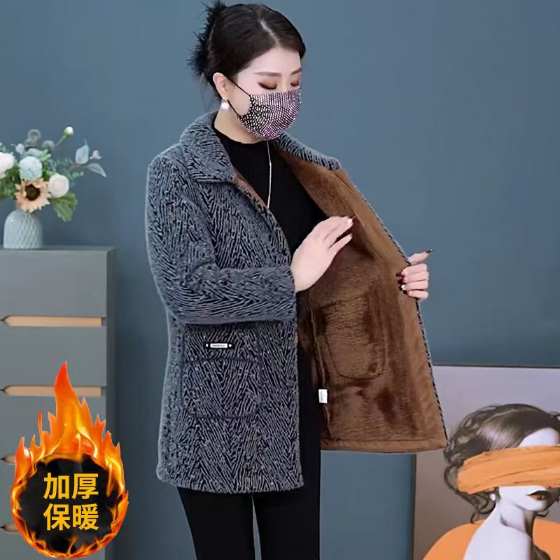 时尚妈妈冬装水貂绒外套加绒保暖上衣50岁中老年女装秋冬大衣加厚