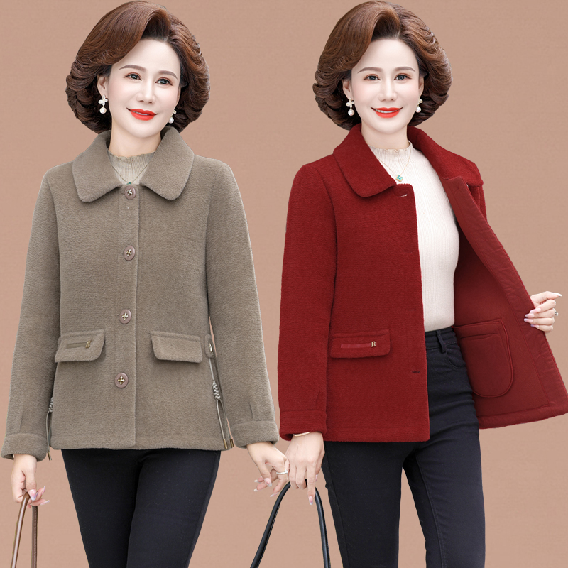 妈妈秋冬水貂绒外套皮毛一体上衣