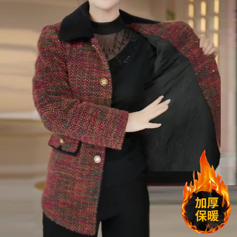 妈妈冬装外套加厚50岁阔太太保暖大衣中老年女秋冬仿水貂绒呢上衣