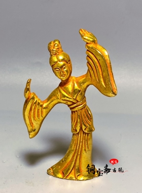仿古铜器镀金仕女摆件复古唐代宫庭乐舞仕女铜人家居桌面装饰摆件