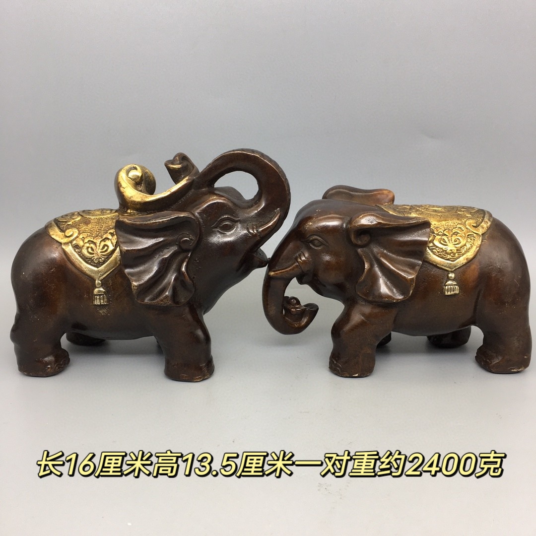纯铜福财大象摆件一对吸水招财象家居办公室客厅玄关摆设乔迁送礼