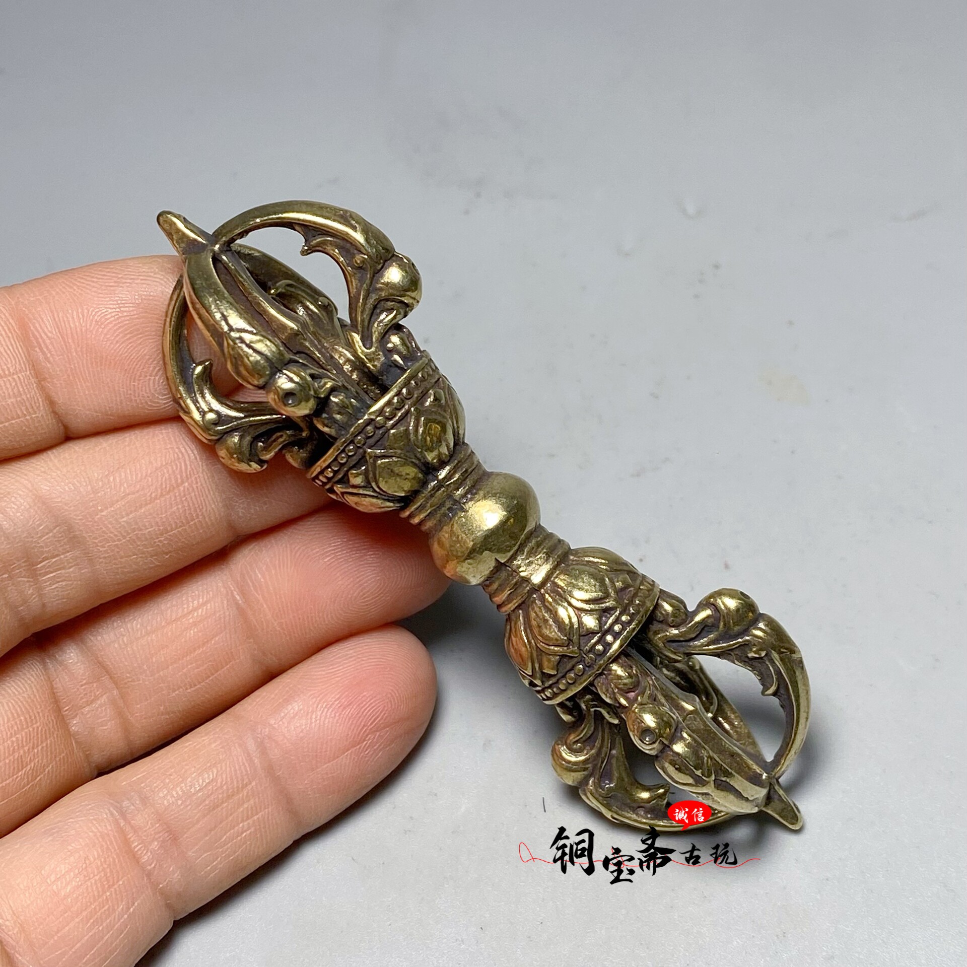 黄铜大号五股金刚杵摆件实心纯铜降魔杵金刚撅藏传密宗法器手把件