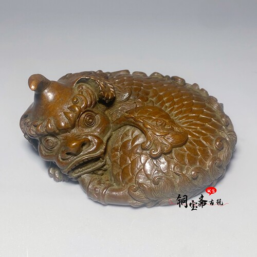 纯铜瑞兽貔貅手把件实心全铜独角兽抱鱼年年有余文镇茶宠装饰摆件
