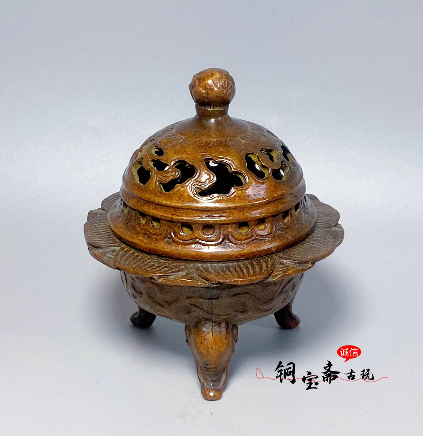 仿古铜器象足莲花香炉三足象腿熏香炉家居室内茶道香熏炉禅意摆件