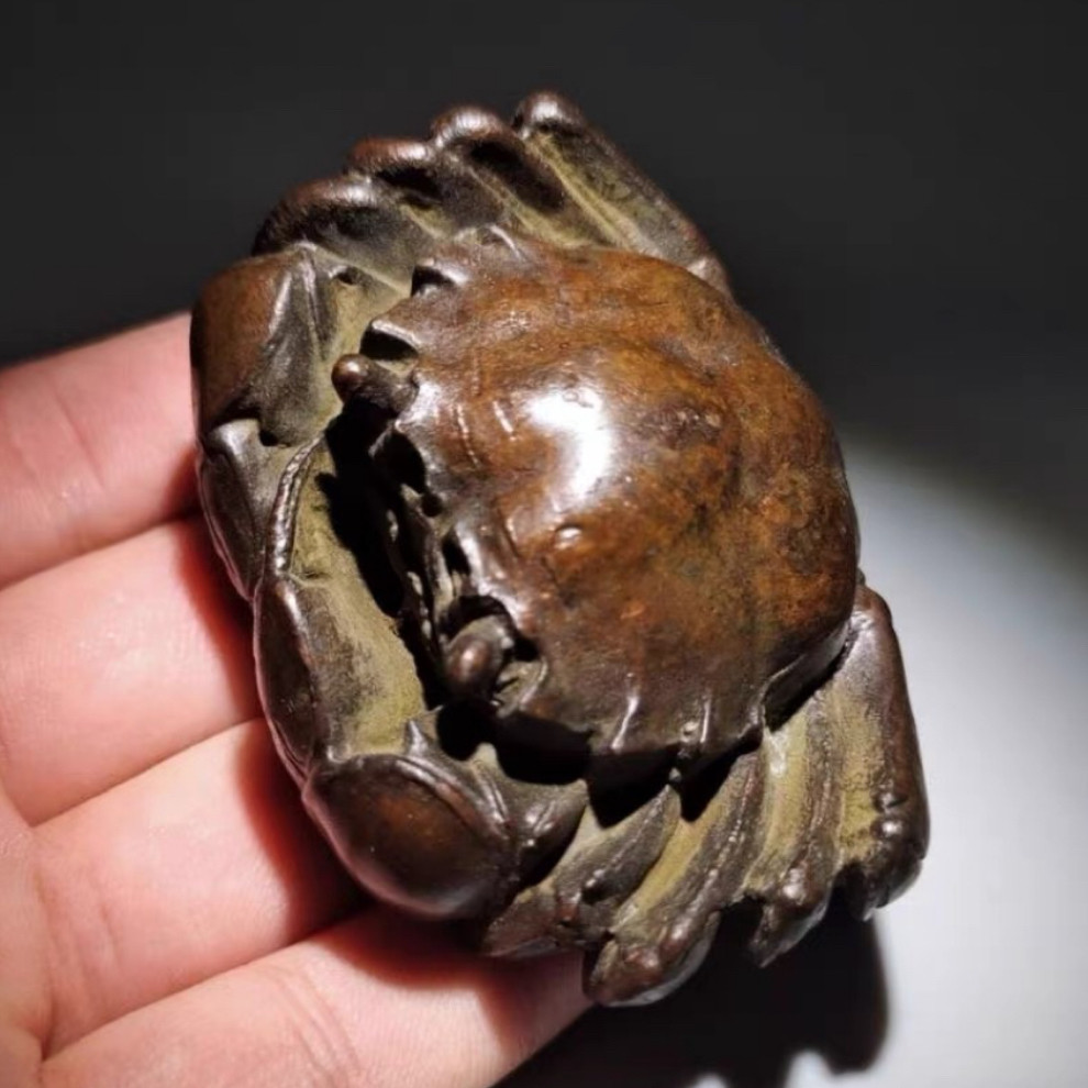 纯铜实心大号螃蟹手工日式茶道配件小摆件古玩铜器铜雕茶宠摆件