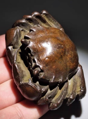 纯铜实心大号螃蟹手工日式茶道配件小摆件古玩铜器铜雕茶宠摆件