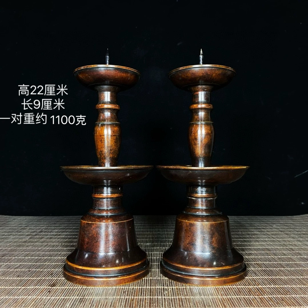 纯铜烛台蜡台摆件三层长明灯家用供佛蜡烛台酥油供灯佛灯底座供奉