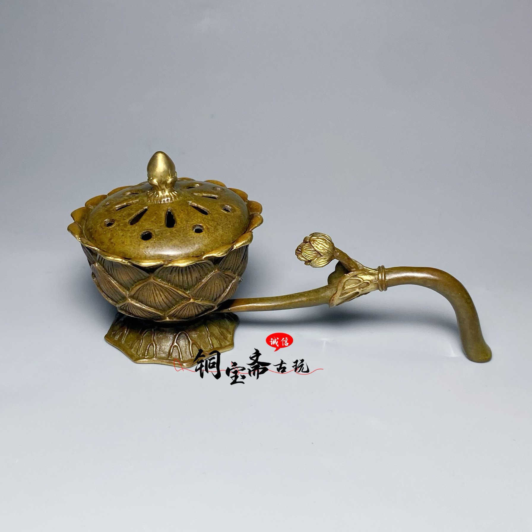 复古纯铜手持莲花莲蓬薰香炉小塔香炉别致创意檀香炉茶道禅意摆件