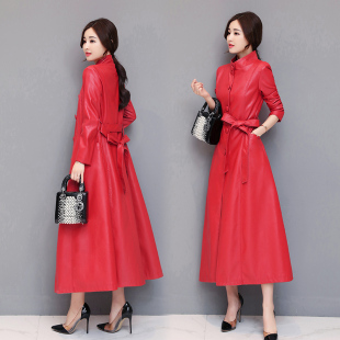 过膝皮风衣修身 欧洲站皮衣女长款 显瘦皮外套潮 海宁 2025春秋新款