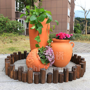 别墅花园红陶土花钵组合素烧粗陶罐花坛落地陶瓶花瓶陶泥盆栽花盆