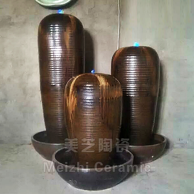 花园水池陶罐涌泉水景户外流水摆件喷水花瓶流水缸客厅复古加湿器