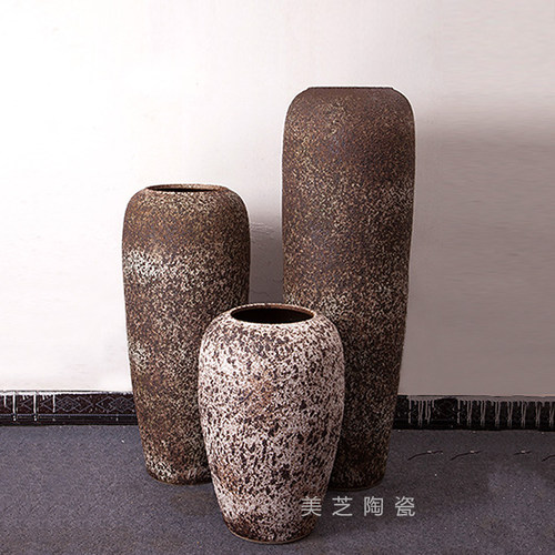 餐厅瓷瓶橱窗装饰品陶缸禅意复古陶罐落地花钵大花瓶室内客厅摆件