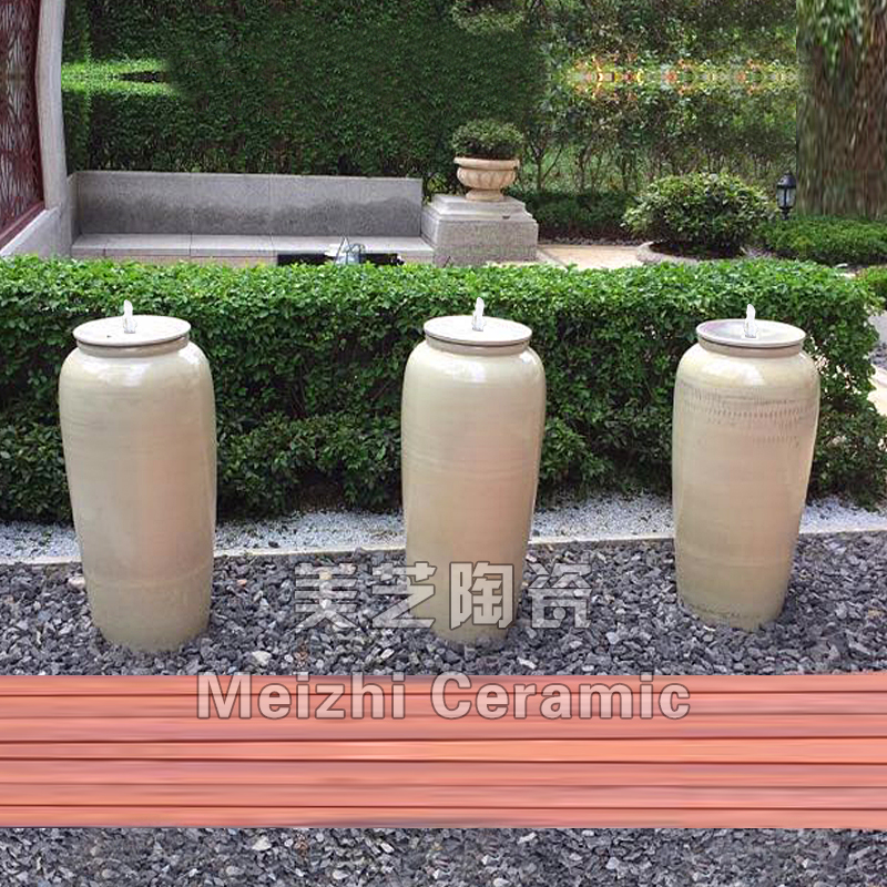庭院鱼池水景陶罐落地流水摆件花瓶加湿器涌泉水钵景观瓶喷泉坛子