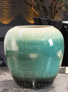 翡翠绿植花盆落地特大号陶罐流水缸大堂高花瓶仿真花插花器字画缸