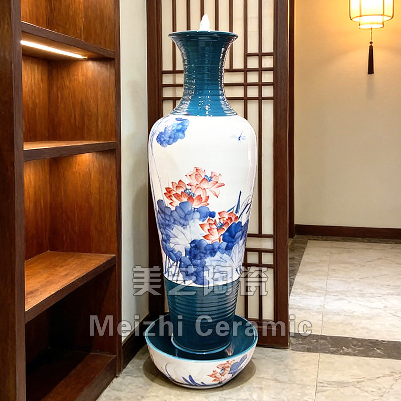 客厅玄关流水生财循环水摆件高档喷泉花瓶式加湿器溢水缸乔迁礼品