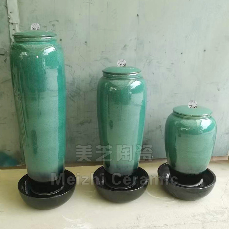 鱼池坛子涌水陶罐客厅加湿器景德镇陶瓷落地流水摆件水景喷泉花瓶