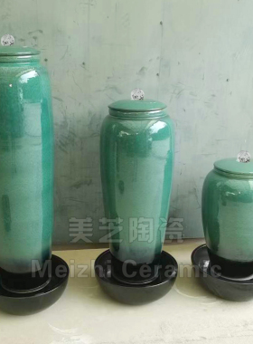 鱼池坛子涌水陶罐客厅加湿器景德镇陶瓷落地流水摆件水景喷泉花瓶
