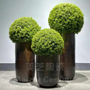酒店商场中式陶瓷花瓶插花器绿植花盆落地大号陶罐大口径陶缸摆件