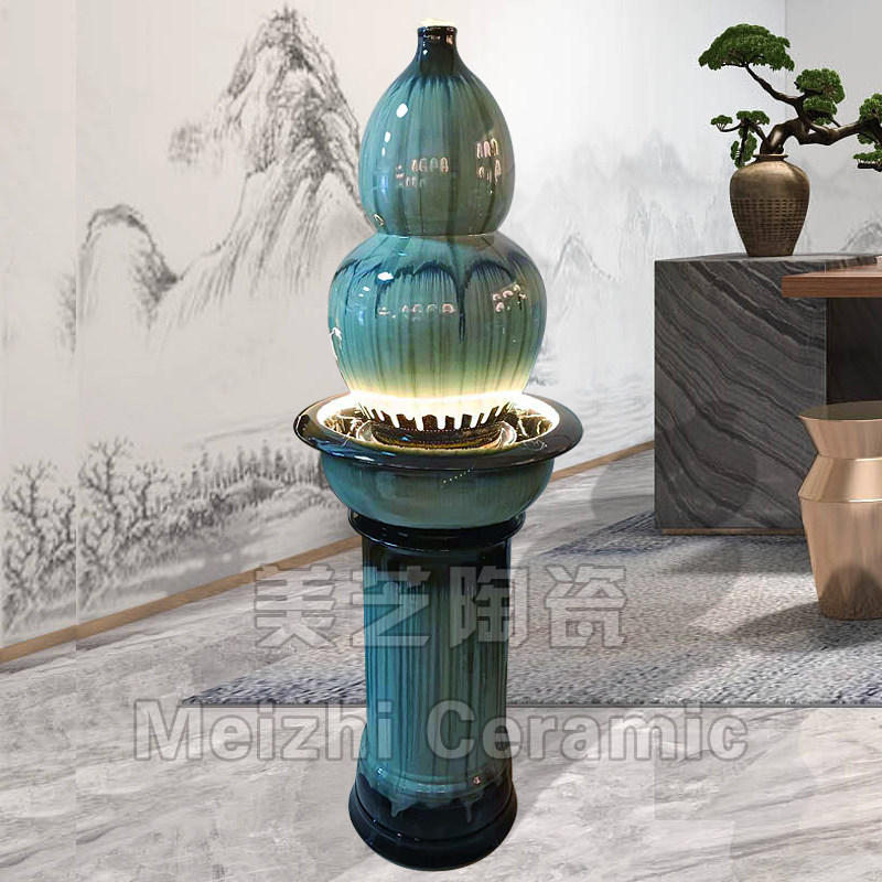 办公室水系景观循环水景招财摆件景德镇加湿器造景创意葫芦流水缸