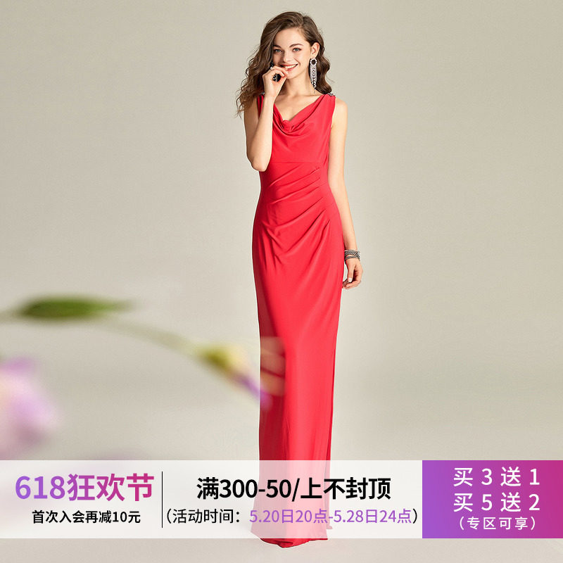 一诺时光优雅宴会气质年会晚礼服到脚踝高端大气主持人超长裙1752